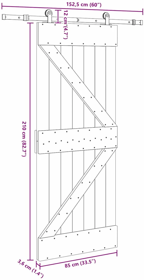 Slankios durys NARVIK 85 x 210 cm (152,5 cm) Natūrali ir juoda