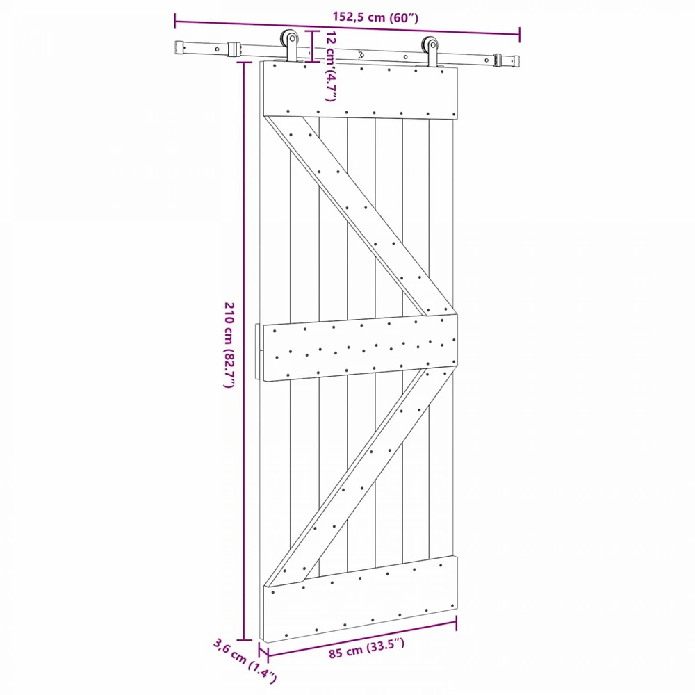 Slankios durys NARVIK 85 x 210 cm (152,5 cm) Natūrali ir juoda