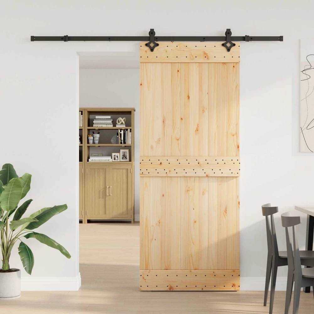 Slankios durys NARVIK Natūrali ir juoda 85 x 210 cm (213,5 cm)