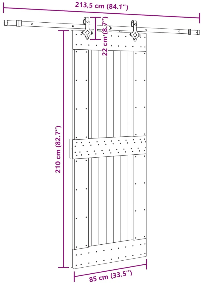 Slankios durys NARVIK Natūrali ir juoda 85 x 210 cm (213,5 cm)