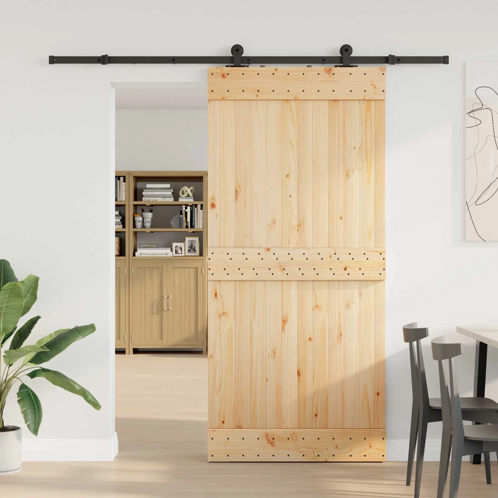 Slankios durys NARVIK Natūrali ir juoda 95 x 210 cm (213,5 cm)