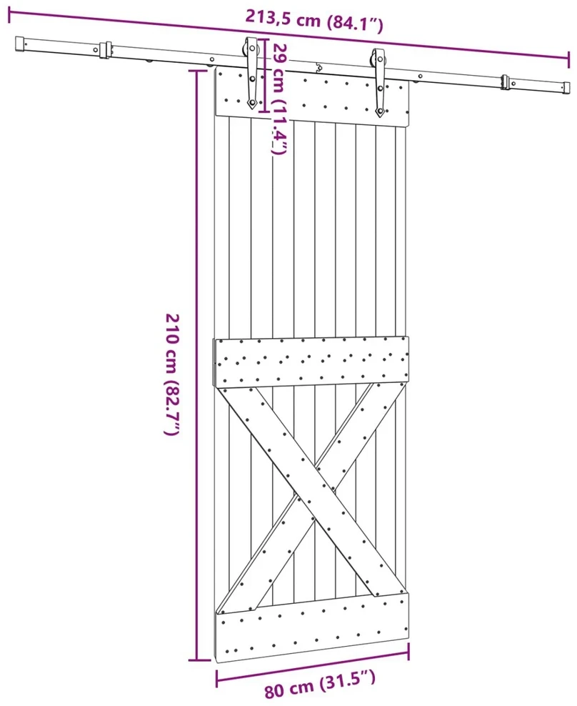 Slankios durys NARVIK Natūrali ir juoda 80 x 210 cm (213,5 cm)