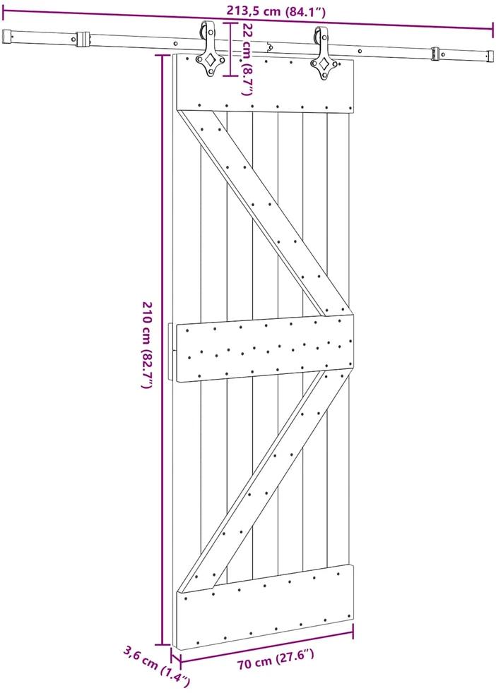 Slankios durys NARVIK Natūrali ir juoda 70 x 210 cm (213,5 cm)