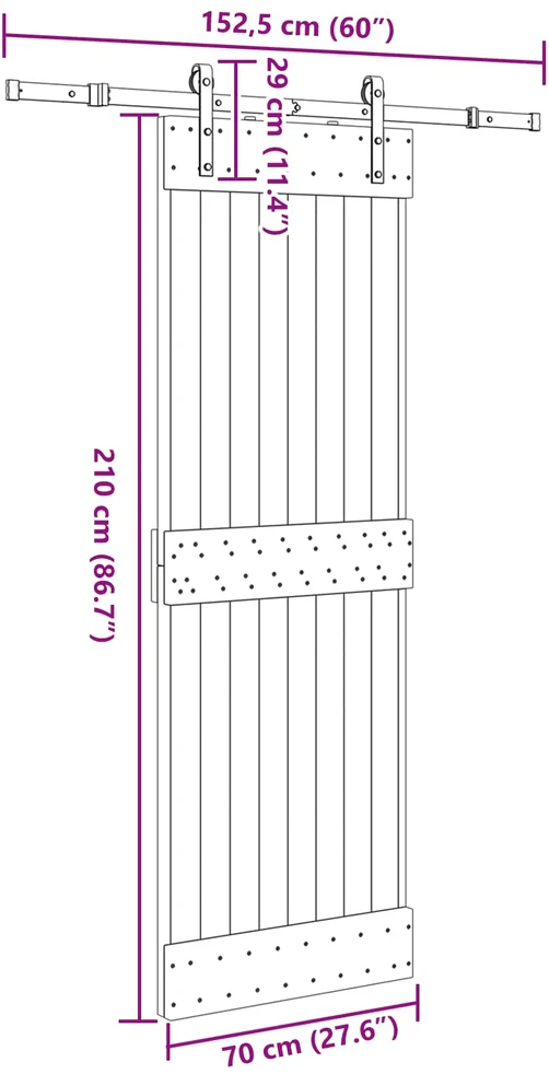 Slankios durys NARVIK Natūrali ir juoda 70 x 210 cm (152,5 cm)