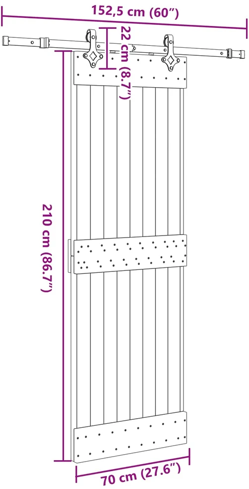 Slankios durys NARVIK Natūrali ir juoda 70 x 210 cm (152,5 cm)
