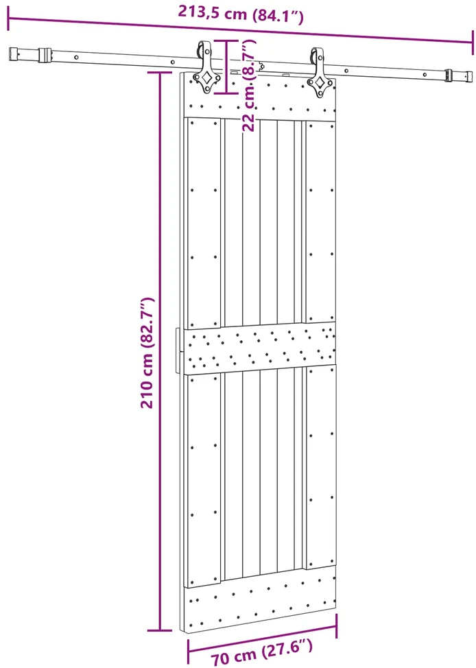 Slankios durys NARVIK Natūrali ir juoda 70 x 210 cm (213,5 cm)