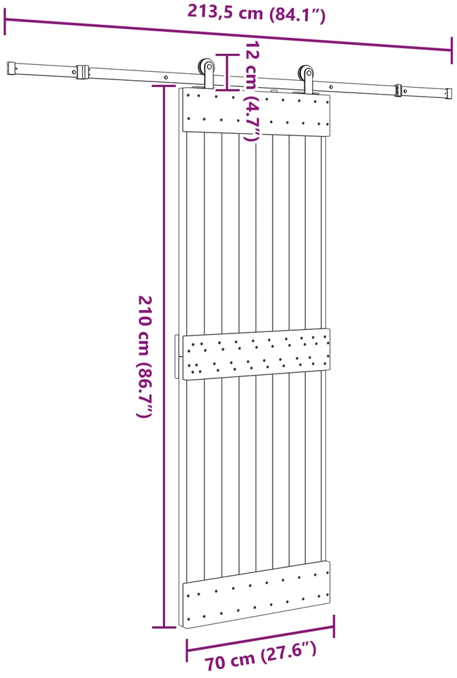 Slankios durys NARVIK Natūrali ir juoda 70 x 210 cm (213,5 cm)