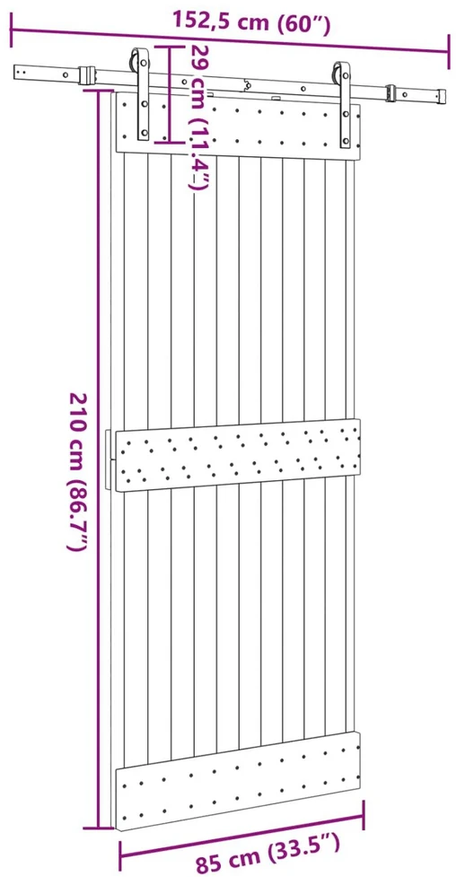 Slankios durys NARVIK Natūrali ir juoda 85 x 210 cm (152,5 cm)
