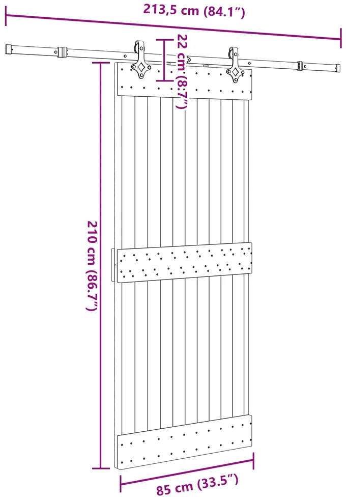Slankios durys NARVIK Natūrali ir juoda 85 x 210 cm (213,5 cm)