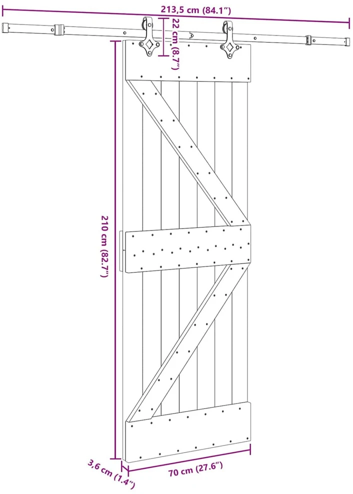 Slankios durys NARVIK Natūrali ir juoda 70 x 210 cm (213,5 cm)