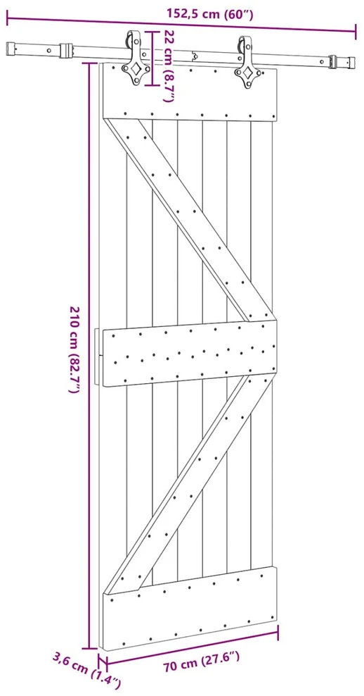 Slankios durys NARVIK 70 x 210 cm (152,5 cm) Natūrali ir juoda