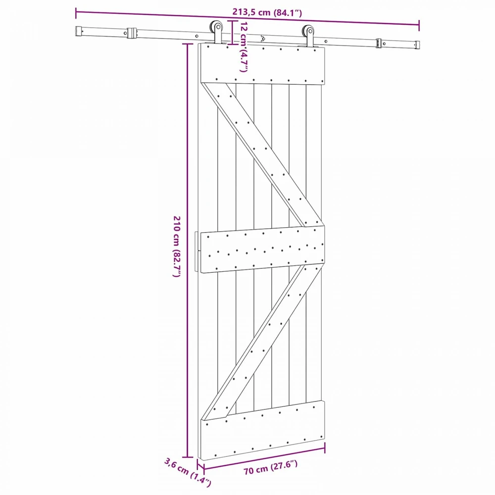 Slankios durys NARVIK Natūrali ir juoda 70 x 210 cm (213,5 cm)