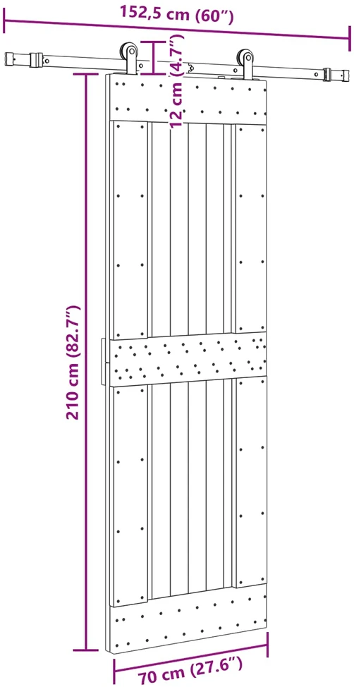 Slankios durys NARVIK Natūrali ir juoda 70 x 210 cm (152,5 cm)