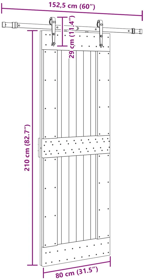 Slankios durys NARVIK Natūrali ir juoda 80 x 210 cm (152,5 cm)