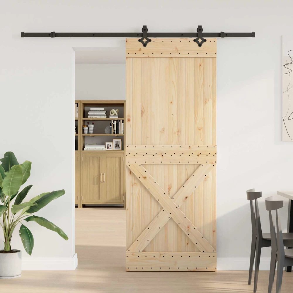 Slankios durys NARVIK Natūrali ir juoda 90 x 210 cm (213,5 cm)