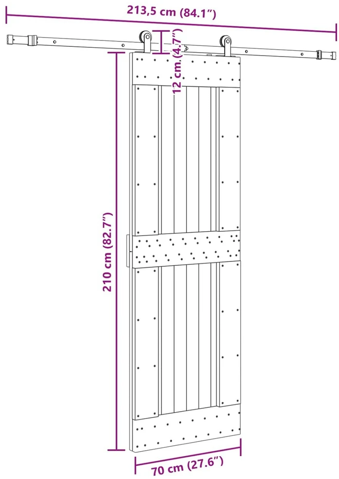 Slankios durys NARVIK Natūrali ir juoda 70 x 210 cm (213,5 cm)