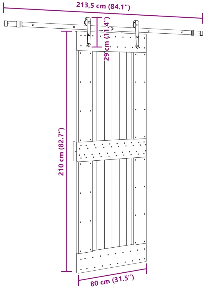 Slankios durys NARVIK Natūrali ir juoda 80 x 210 cm (213,5 cm)
