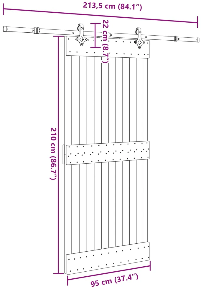 Slankios durys NARVIK Natūrali ir juoda 95 x 210 cm (213,5 cm)