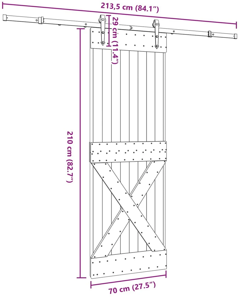 Slankios durys NARVIK Natūrali ir juoda 70 x 210 cm (213,5 cm)