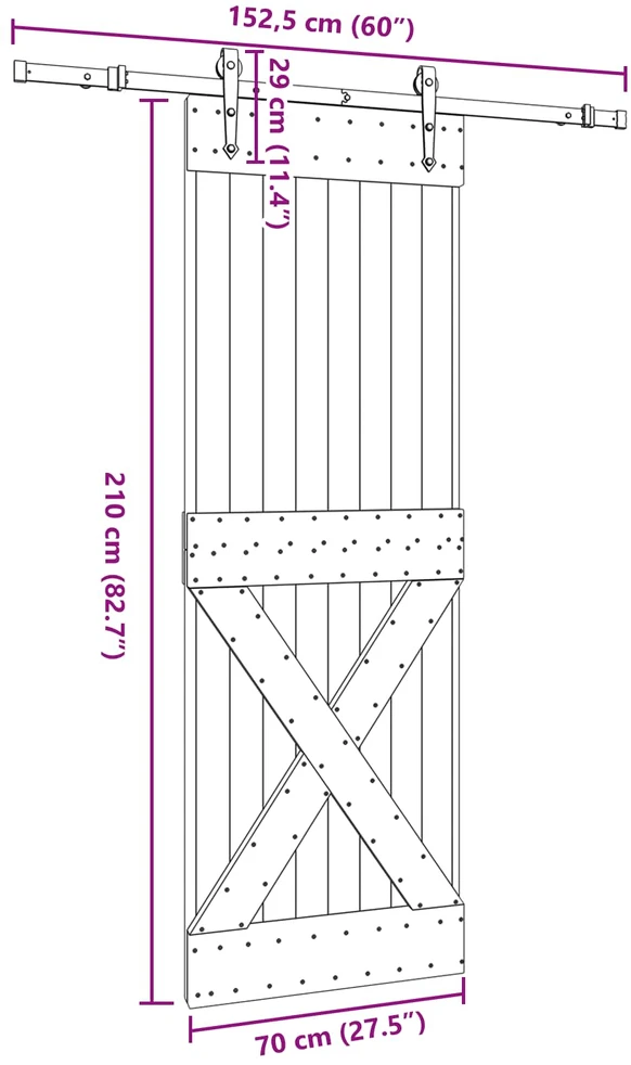 Slankios durys NARVIK Natūrali ir juoda 70 x 210 cm (152,5 cm)