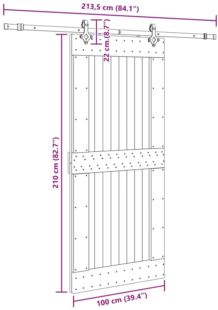 Slankios durys NARVIK Natūrali ir juoda 100 x 210 cm (213,5 cm)