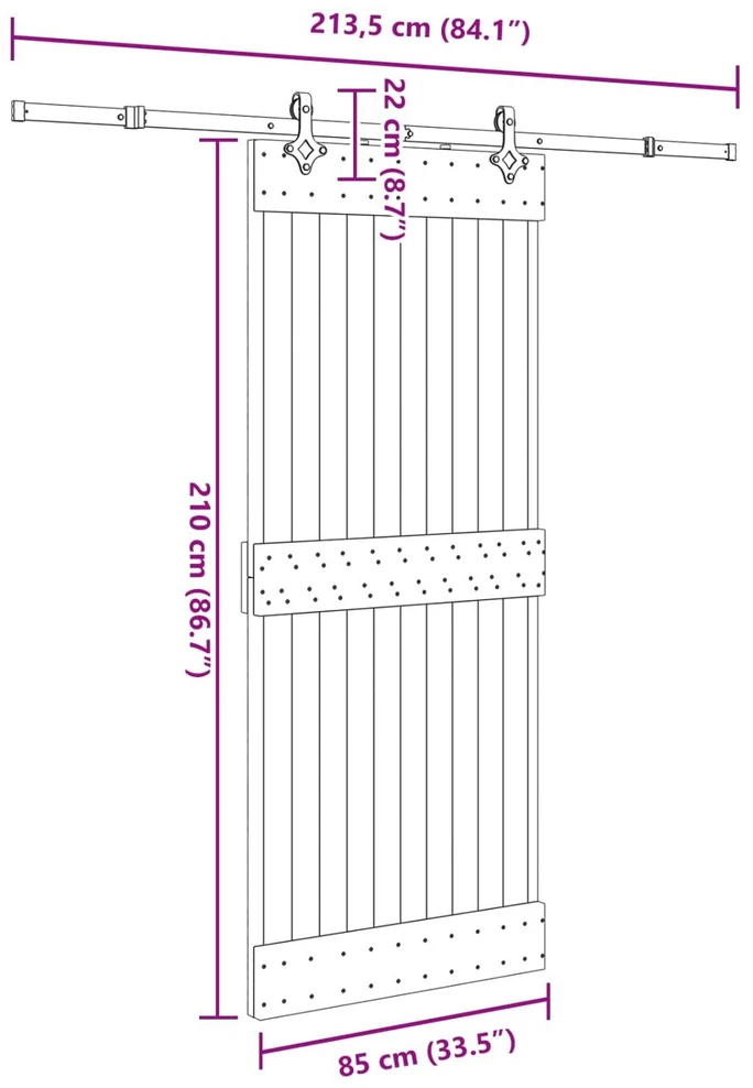 Slankios durys NARVIK Natūrali ir juoda 85 x 210 cm (213,5 cm)