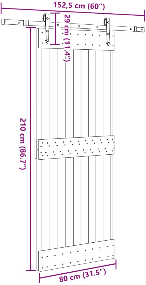 Slankios durys NARVIK Natūrali ir juoda 80 x 210 cm (152,5 cm)