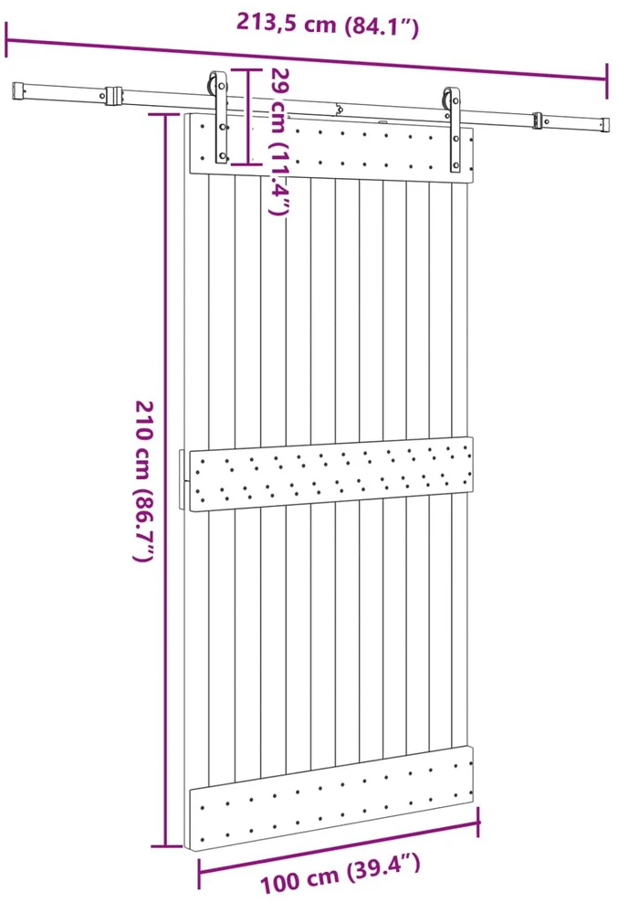 Slankios durys NARVIK Natūrali ir juoda 100 x 210 cm (213,5 cm)