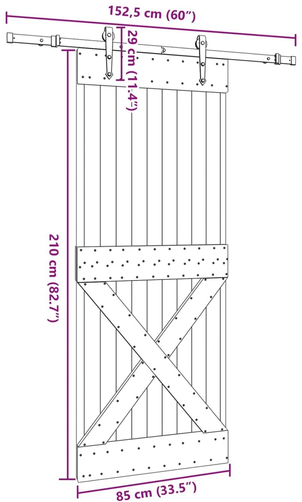 Slankios durys NARVIK Natūrali ir juoda 85 x 210 cm (152,5 cm)