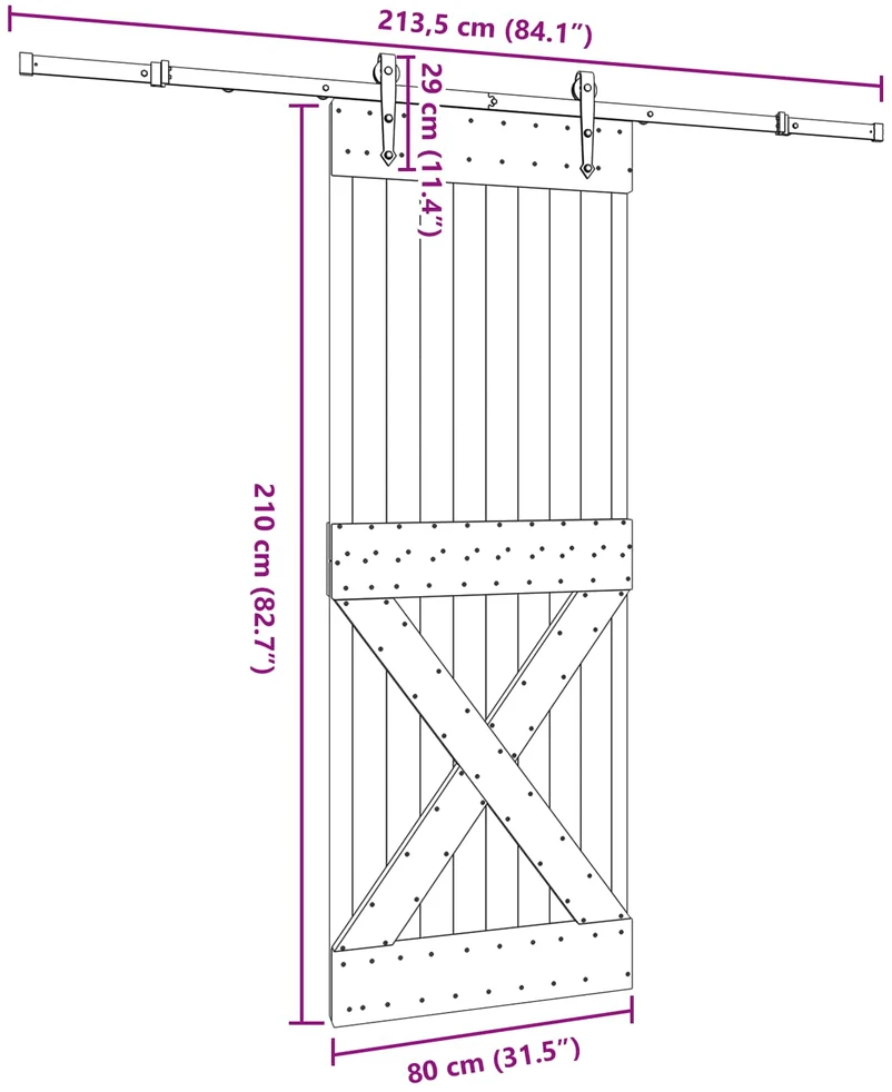 Slankios durys NARVIK Natūrali ir juoda 80 x 210 cm (213,5 cm)