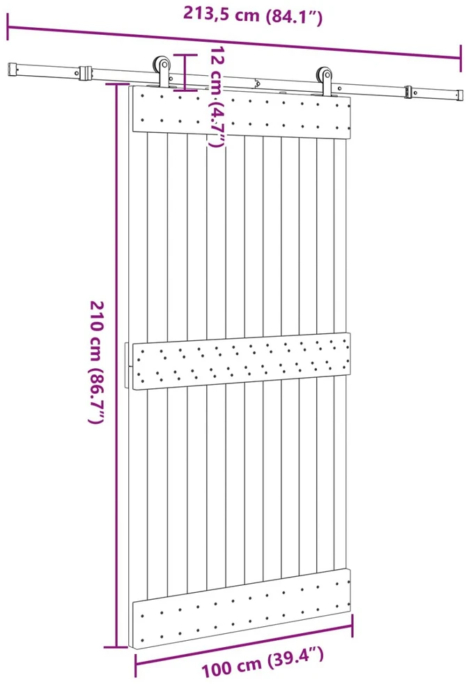 Slankios durys NARVIK Natūrali ir juoda 100 x 210 cm (213,5 cm)