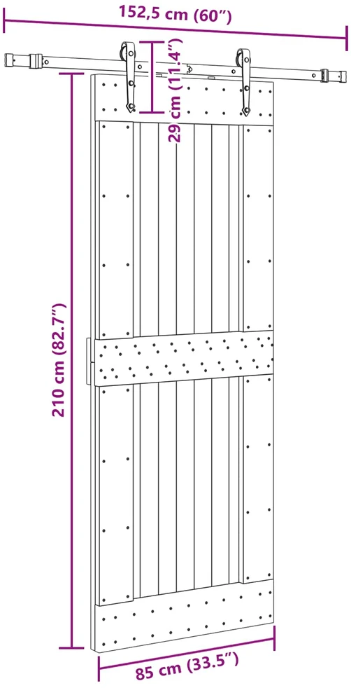 Slankios durys NARVIK Natūrali ir juoda 85 x 210 cm (152,5 cm)