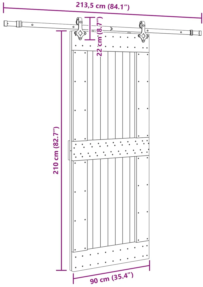 Slankios durys NARVIK Natūrali ir juoda 90 x 210 cm (213,5 cm)