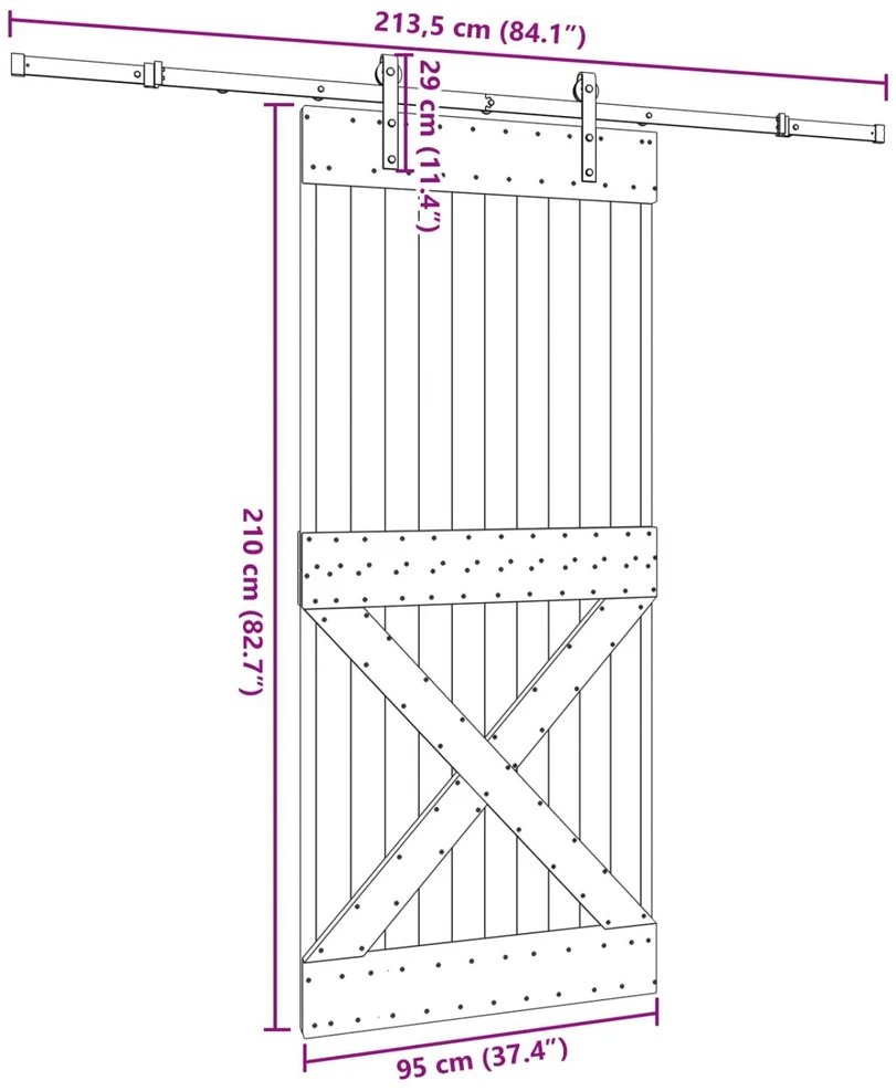 Slankios durys NARVIK 95 x 210 cm (213,5 cm) Natūrali ir juoda
