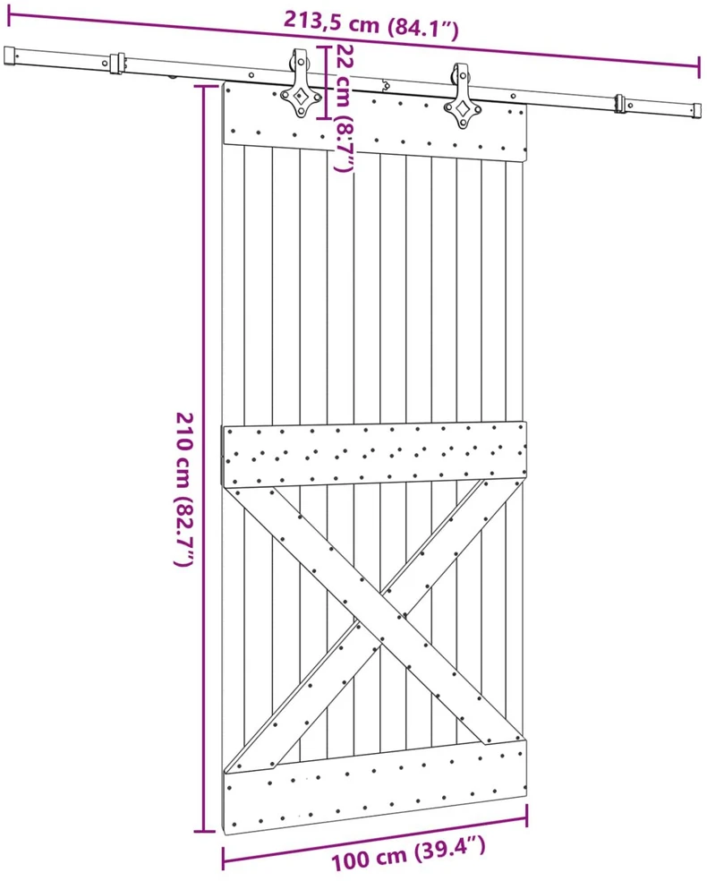 Slankios durys NARVIK Natūrali ir juoda 100 x 210 cm (213,5 cm)