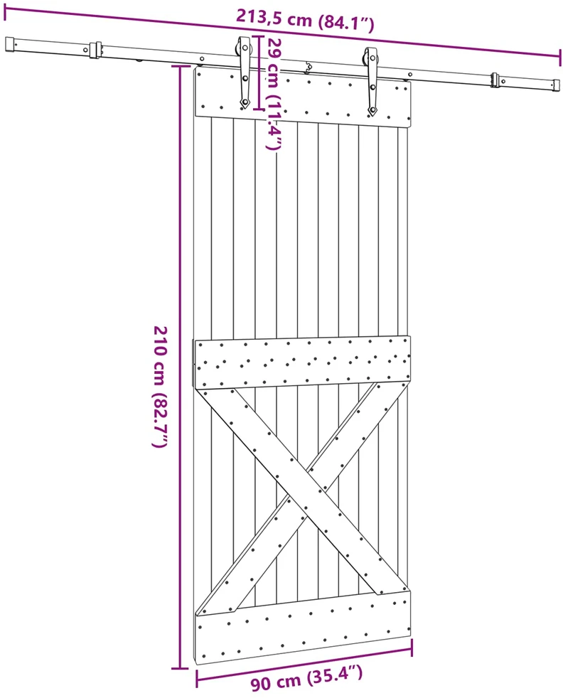 Slankios durys NARVIK Natūrali ir juoda 90 x 210 cm (213,5 cm)