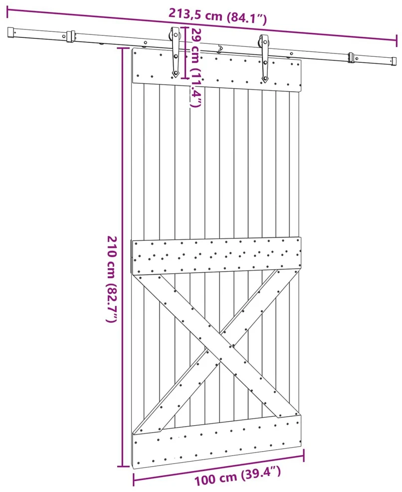 Slankios durys NARVIK Natūrali ir juoda 100 x 210 cm (213,5 cm)