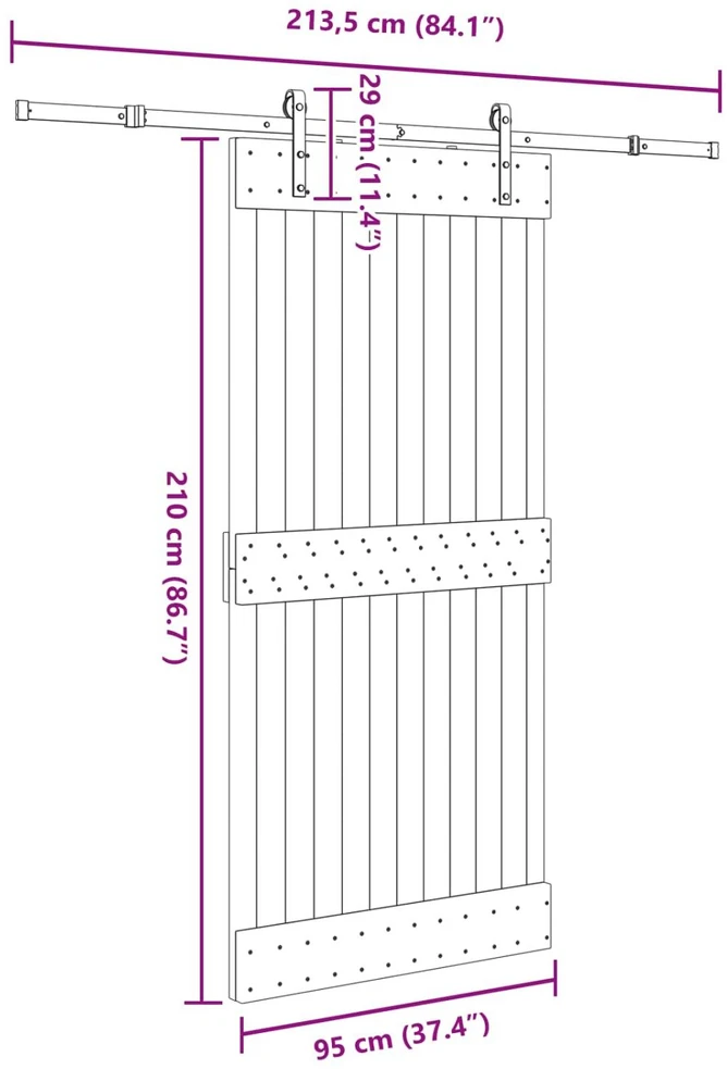 Slankios durys NARVIK Natūrali ir juoda 95 x 210 cm (213,5 cm)
