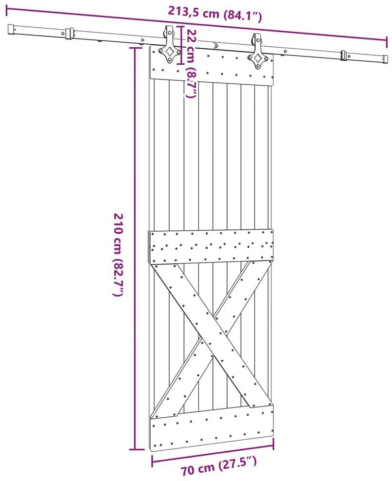 Slankios durys NARVIK Natūrali ir juoda 70 x 210 cm (213,5 cm)