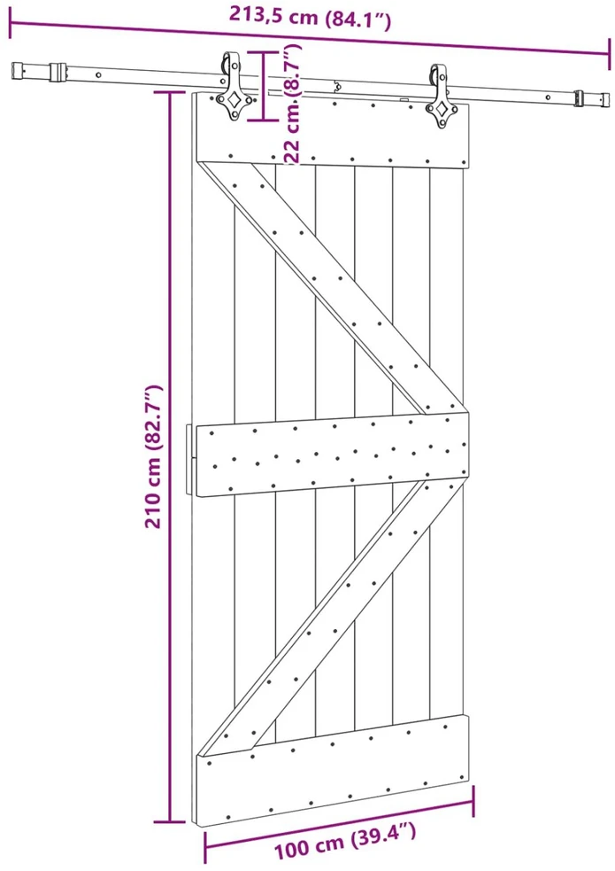 Slankios durys NARVIK Natūrali ir juoda 100 x 210 cm (213,5 cm)