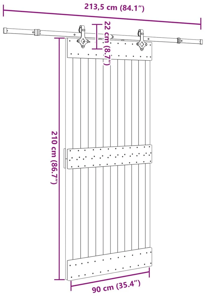 Slankios durys NARVIK Natūrali ir juoda 90 x 210 cm (213,5 cm)