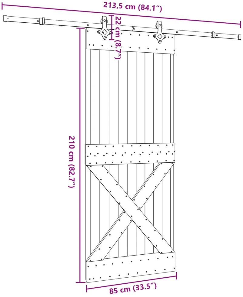 Slankios durys NARVIK Natūrali ir juoda 85 x 210 cm (213,5 cm)