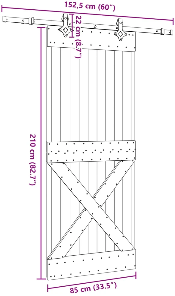 Slankios durys NARVIK Natūrali ir juoda 85 x 210 cm (152,5 cm)