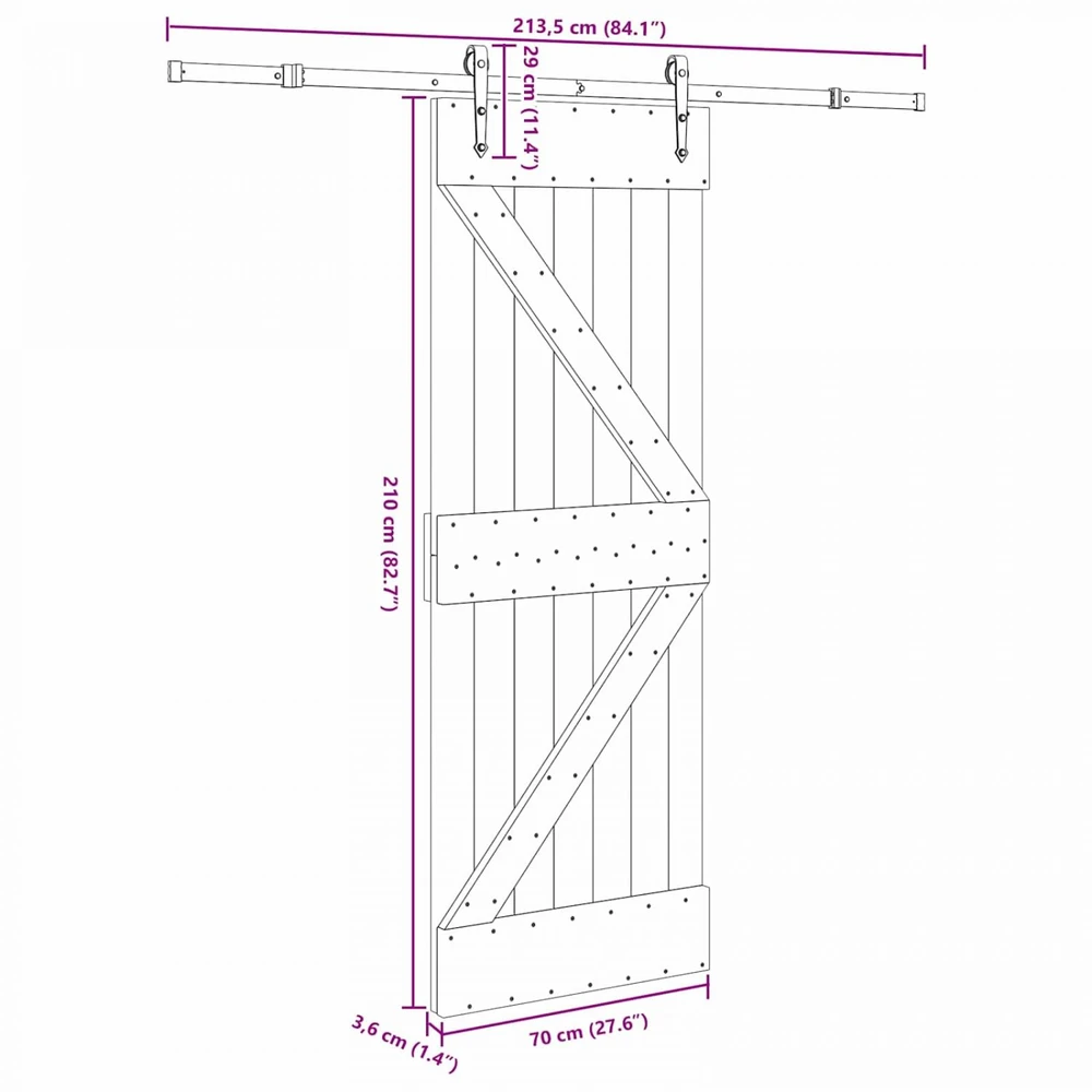 Slankios durys NARVIK Natūrali ir juoda 70 x 210 cm (213,5 cm)