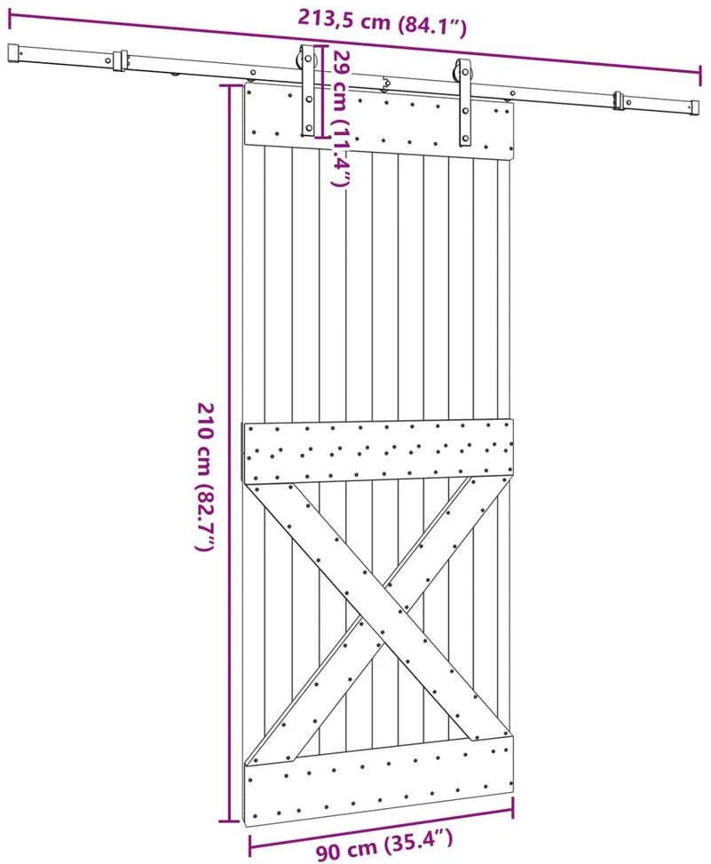 Slankios durys NARVIK 90 x 210 cm (213,5 cm) Natūrali ir juoda