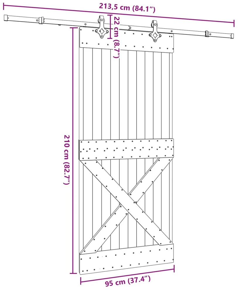 Slankios durys NARVIK Natūrali ir juoda 95 x 210 cm (213,5 cm)