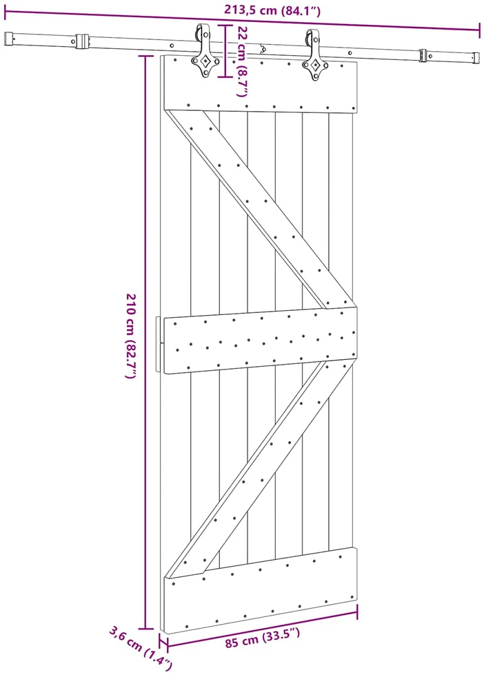 Slankios durys NARVIK Natūrali ir juoda 85 x 210 cm (213,5 cm)