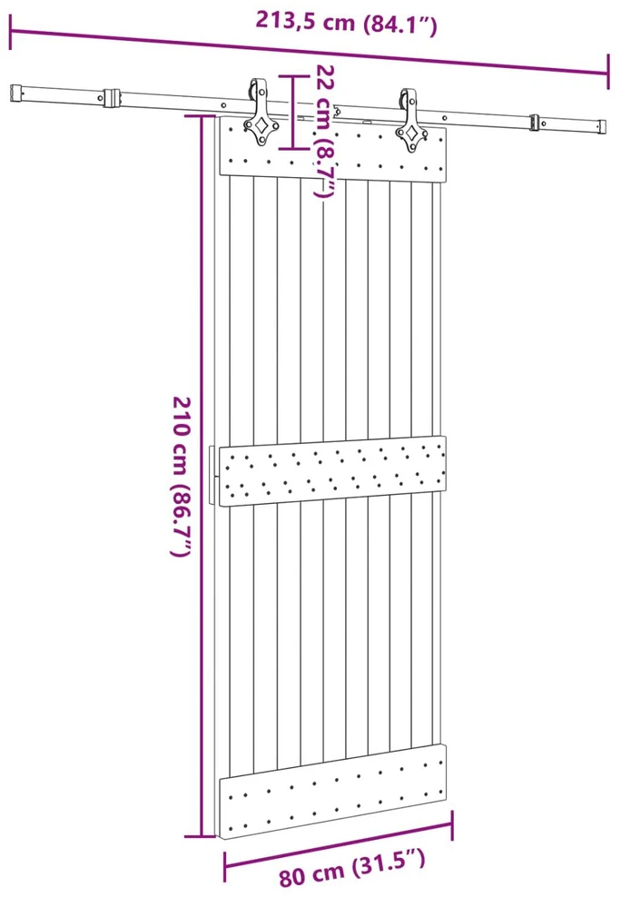 Slankios durys NARVIK Natūrali ir juoda 80 x 210 cm (213,5 cm)