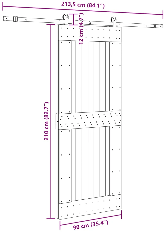 Slankios durys NARVIK Natūrali ir juoda 90 x 210 cm (213,5 cm)