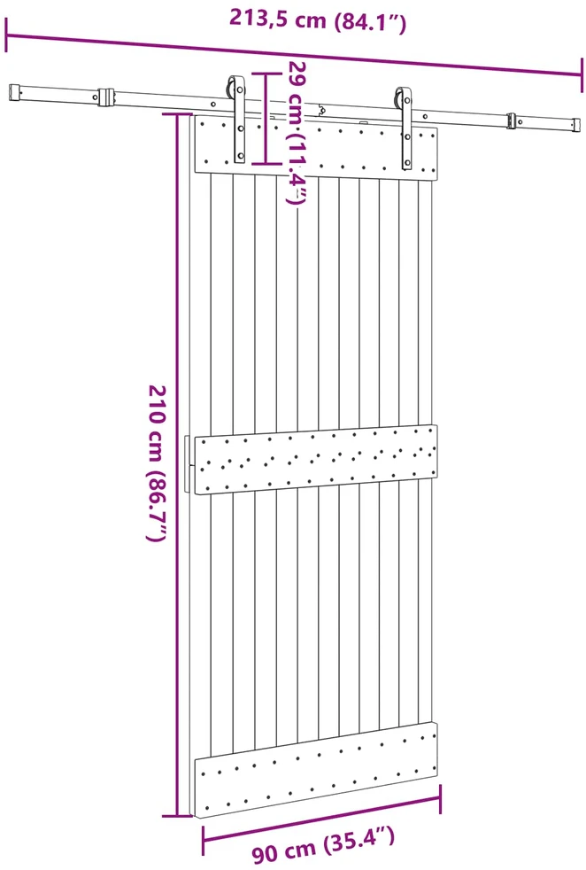 Slankios durys NARVIK Natūrali ir juoda 90 x 210 cm (213,5 cm)
